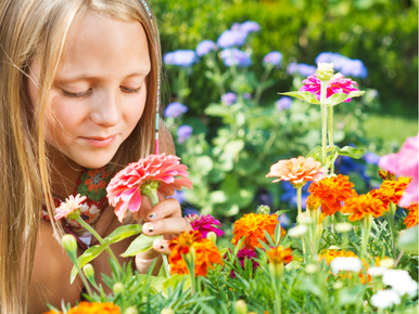 Girl in a field of flowers