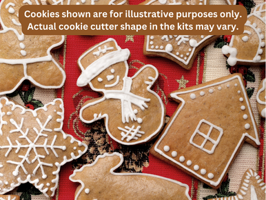 Cookies shown are for illustrative purposes only. Actual cookie cutter shape in the kits may vary.